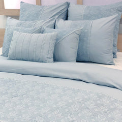 Grey Adornment - Grey, Light Blue Cotton Duvet Cover Set