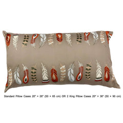 Beige Feather Embroidery- Beige Orange Cotton Duvet Cover Set