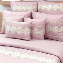 Lace Pink Elegance - Light Pink, White Cotton Duvet Cover Set