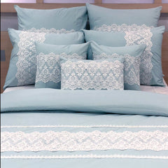 Lace Breeze - Sky Blue, White Cotton Duvet Cover Set