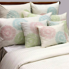 Multi Dahlia Floral - Ivory, Red, Green, Blue Cotton Duvet Cover Set