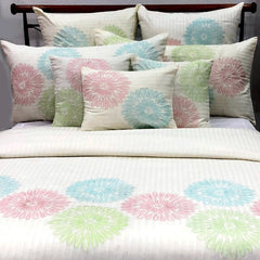 Multi Dahlia Floral - Ivory, Red, Green, Blue Cotton Duvet Cover Set