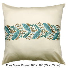 Fern Embroidery - Ivory, Blue, brown Cotton Duvet Cover Set