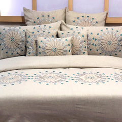 Linen Ferris Wheel - Beige, Metallic Blue Linen Duvet Cover Set