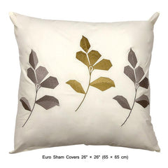 Abstract Floral Embroidery- Ivory, Grey Cotton Duvet Cover Set