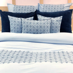 Blue Geometric Embrodiery- Light Blue, Dark Blue Velvet Duvet Cover Set