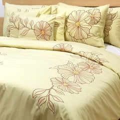 Yellow Floral Garden - Yellow, Purple Cotton Duvet Cover Set
