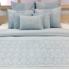 Grey Adornment - Grey, Light Blue Cotton Duvet Cover Set