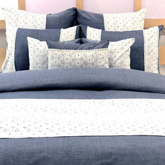Hakoba Elegance - Blue, White Cotton Duvet Cover Set