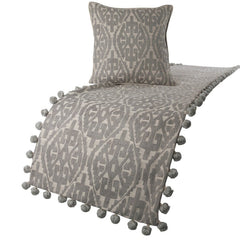 Cotton Grey Decorative Bed Runner and Pillow Cover - Grey Aztec