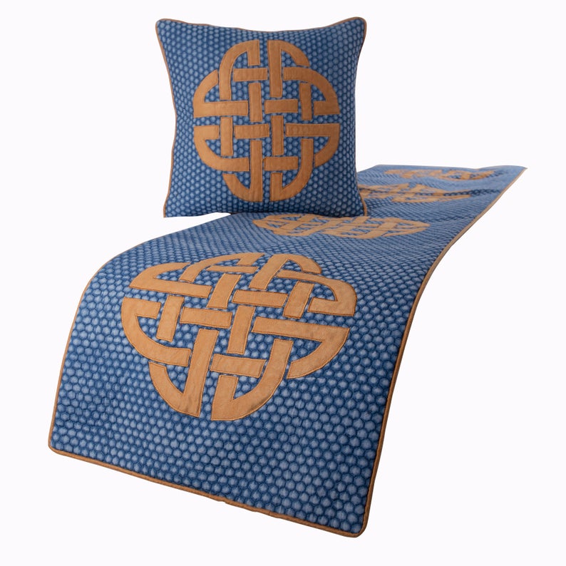 Cotton Blue Decorative Bed Runner and Pillow Cover - Denim Love