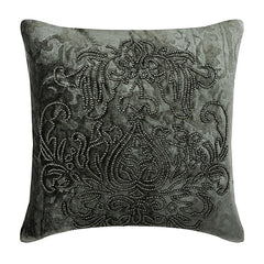 Steel Damask - Grey & Silver Velvet Throw Pillow Cover