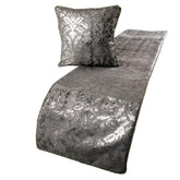 Velvet Silver & Grey Decorative Bed Runner and Pillow Cover - Silver Glitterati