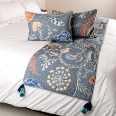 Peacock Willow - Linen Blue Decorative Bed Runner and Pillow Cover