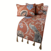 Linen Rust or Orange Decorative Bed Runner and Pillow Cover - Peacock Soiree
