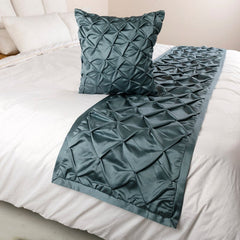 Satin Nights - Blue Satin Decorative Bed Runner and Pillow Cover