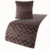 Velvet Peach & Grey Decorative Bed Runner and Pillow Cover - Blushed Chevron