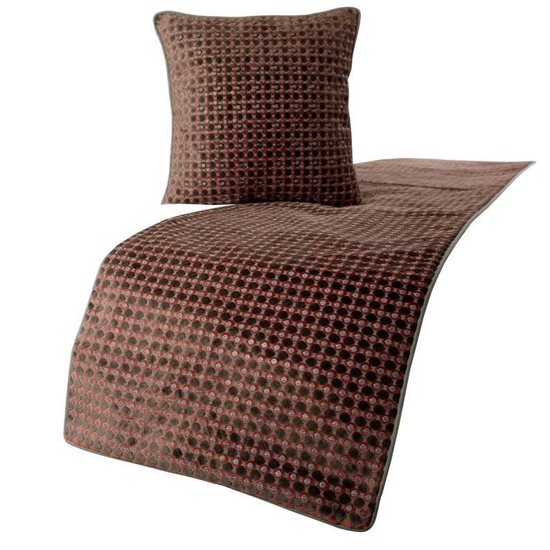 Velvet Peach & Grey Decorative Bed Runner and Pillow Cover - Ditto Dots