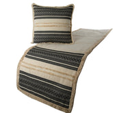Linen Beige & Black Decorative Bed Runner and Pillow Cover - Moroccan Vibe
