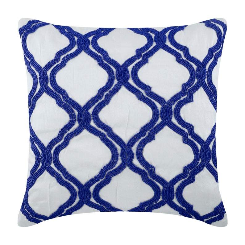 Lattice Blue & White Beaded Decorative Euro Sham