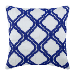 Lattice Blue & White Beaded Throw Pillow Cover