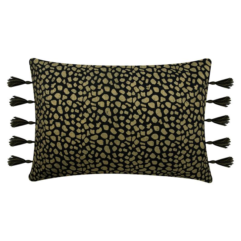 Blue Cotton Lumbar Pillow Cover, Leopard Gold