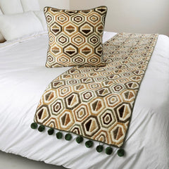 Hex Element - Velvet Beige Decorative Bed Runner and Pillow Cover