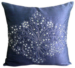 Teal Damask - Teal Blue Art Silk Throw Pillow Cover