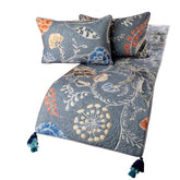 Linen Blue Decorative Bed Runner and Pillow Cover - Peacock Willow