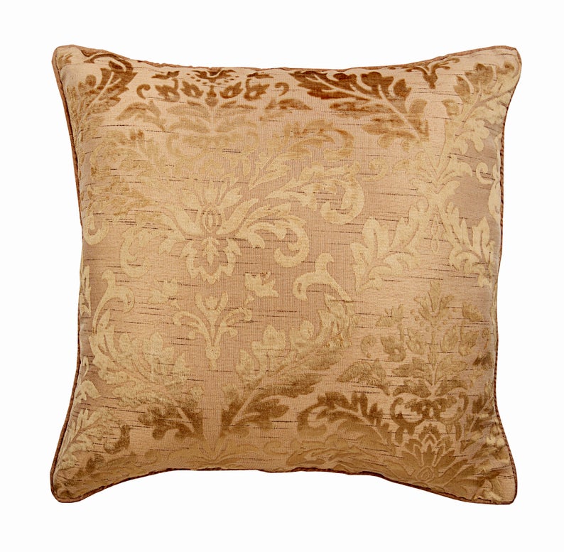 Peachy Beige Damask Throw Pillow Cover