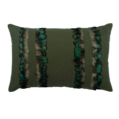 Olive Green Linen Lumbar Pillow Cover, Peacock Masquerade
