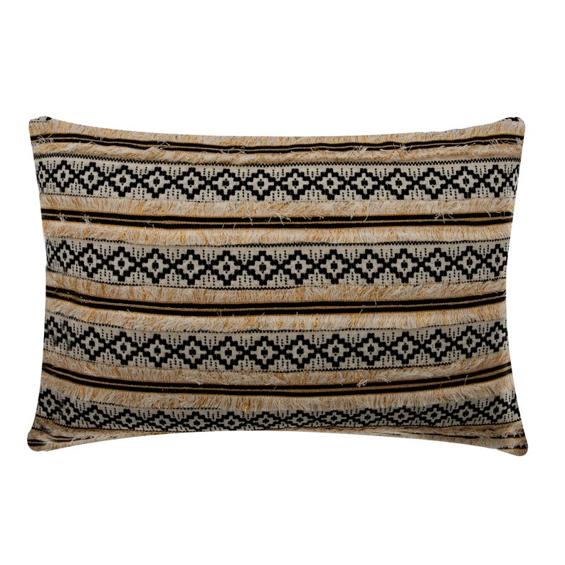 Black &Beige Cotton Lumbar Pillow Cover, Moroccan Dream