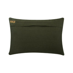 Peacock Masquerade - Olive Green Linen Lumbar Pillow Cover