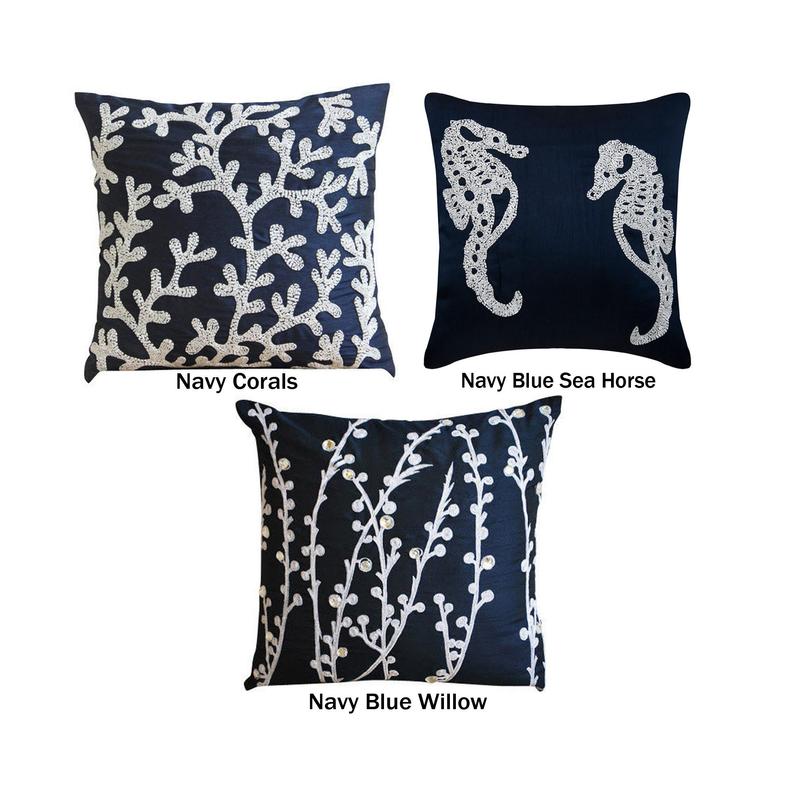 Sea Creature Themed Navy Blue Pillows
