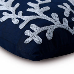 Navy Corals - Navy Blue Art Silk Throw Pillow Cover