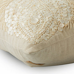 Peacock Pearls - Natural Beige Cotton Linen Throw Pillow Cover