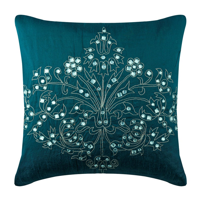 Teal Damask Pillow Cover