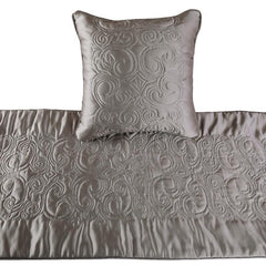 Silver Soft - Silver Satin Decorative Bed Runner and Pillow Cover