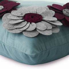 Full Bloom - Light Blue Faux Suede Throw Pillow Cover