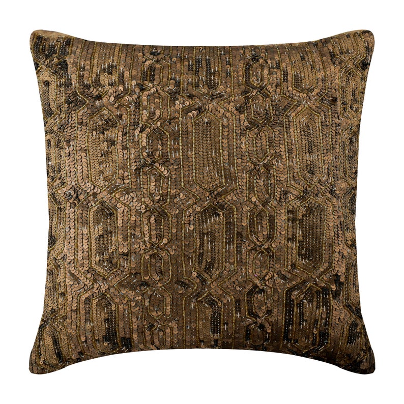 Gold Old Times Sequins Throw Pillow Cover