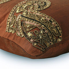 Traditional Paisleys - Orange Art Silk Decorative Euro Sham