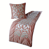 Peach & Ivory Velvet Decorative Bed Runner and Pillow Cover, Peach Elegance
