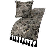 Black & Grey Velvet Decorative Bed Runner and Pillow Cover, Paved Damask