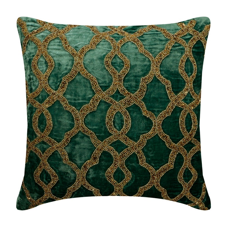Royal Crown Beaded Throw Pillow Cover