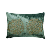 Enchanted Damask Teal Beaded Throw Pillow Cover