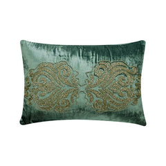 Enchanted Damask Teal Beaded Throw Pillow Cover