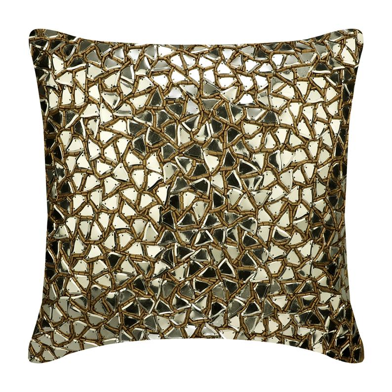 Shimmering Gold Beaded Throw Pillow Cover