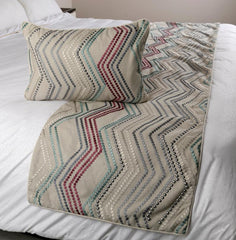 Dotty Chevron - Linen Beige Decorative Bed Runner and Pillow Cover