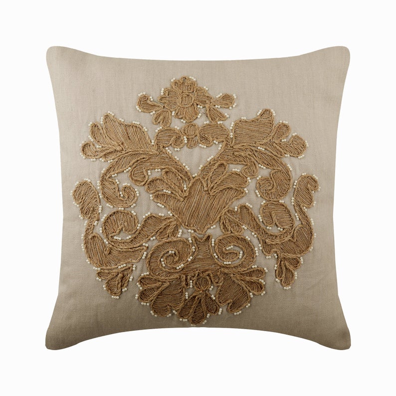 Jutty Damask Pearl Throw Pillow Cover