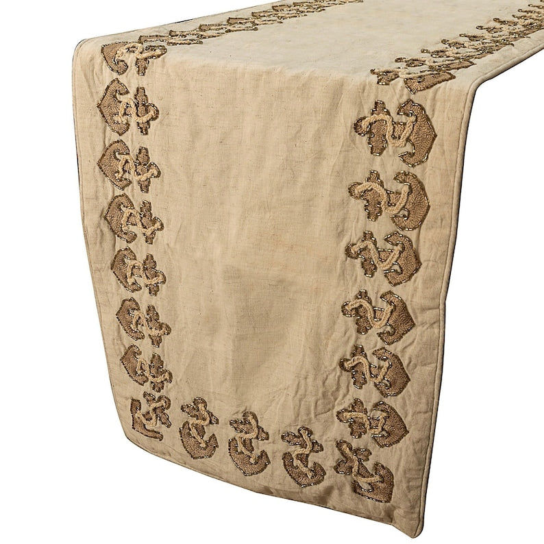 Linen Beige Decorative Table Runner Anchor Hold